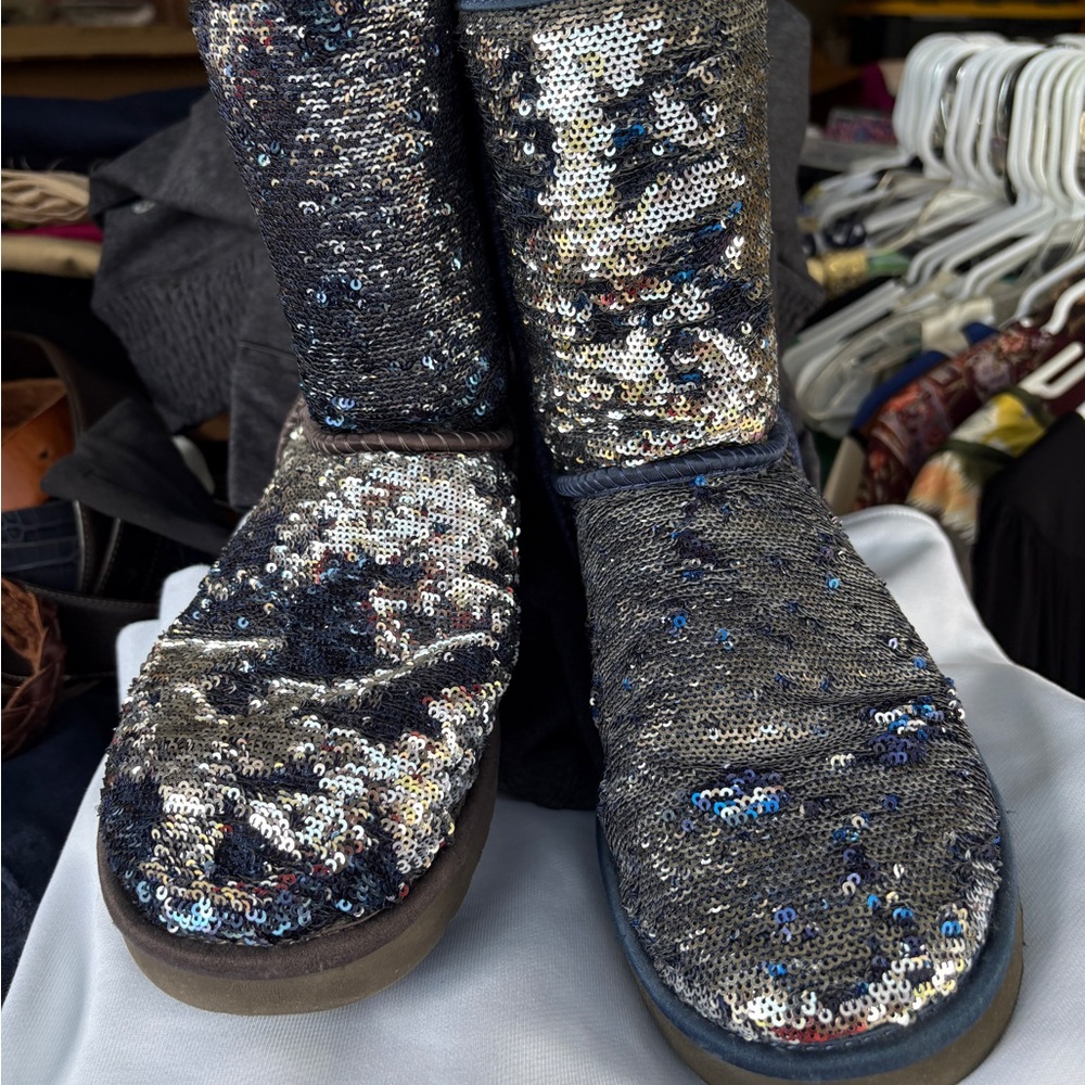 UGG Sequin Ankle Boots in Black and Silver